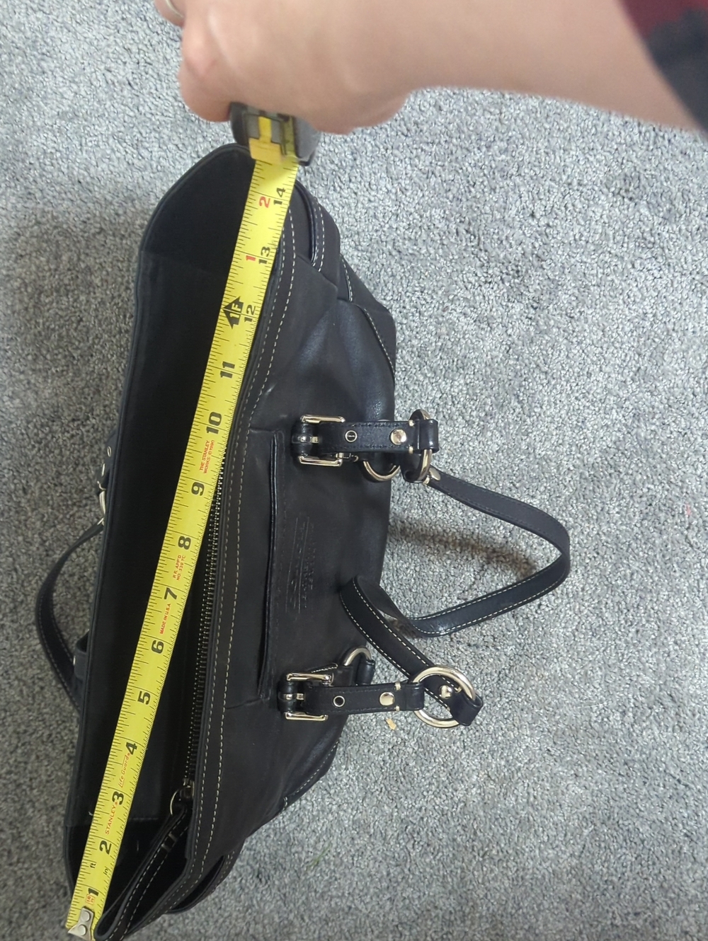 Coach Black Leather Shoulder Bag with Silver Hardware And White Stitching - Picture 2 of 10